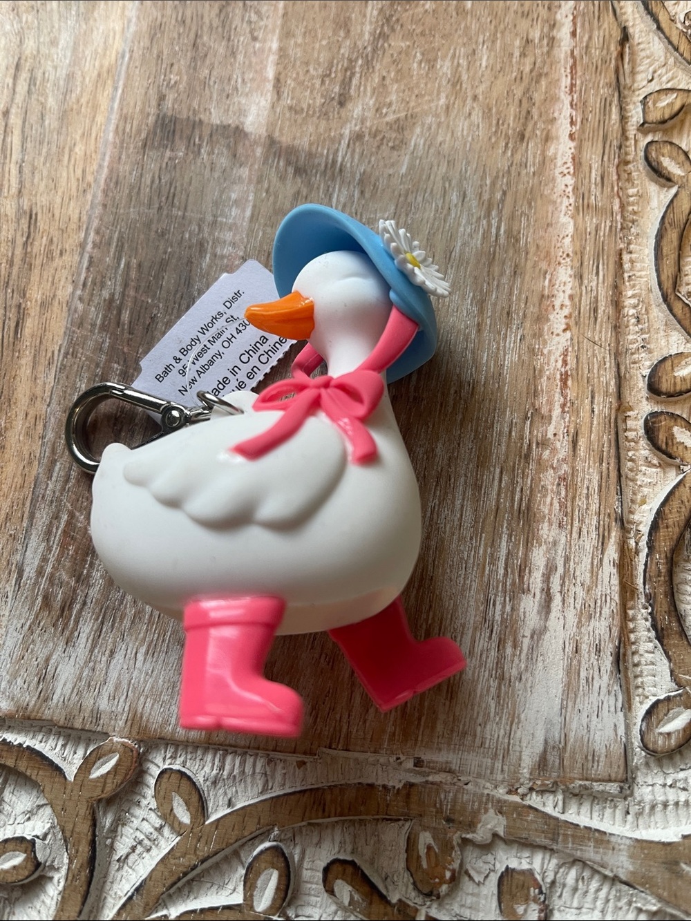 Duck Keychain Charm with Pink Boots & Blue Hat Pocketbac Holder